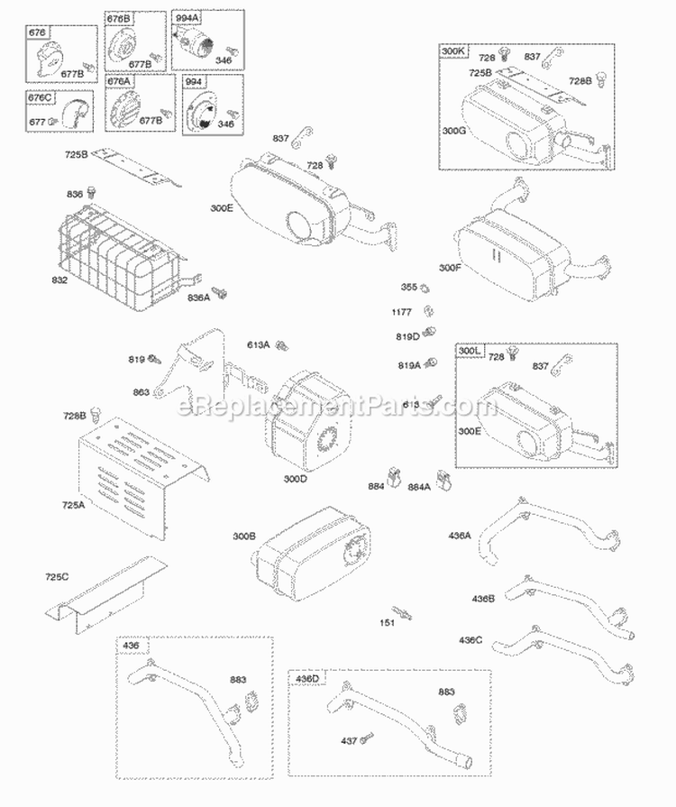 Exhaust_System Diagram and Parts List for 356447-1217-G1  Briggs and Stratton Engine